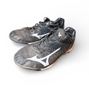 Mizuno Finch Select Nine Big Kid Size 3.5 Baseball Molded Cleats Black White EUC